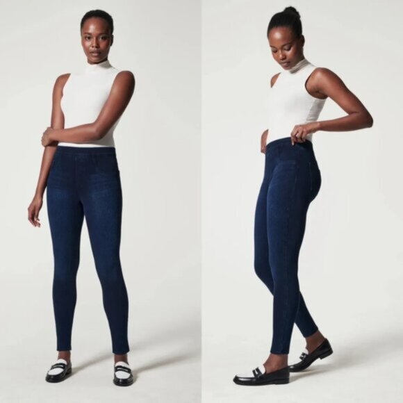 SPANX Jean-ish Ankle Leggings Blue Dark Wash Jeggings size Large - Picture 3 of 14